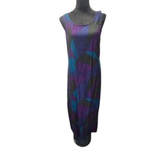Vintage Multi-Color Geometric Pattern Maxi Tank Sun Dress Sz 10 Lightweight