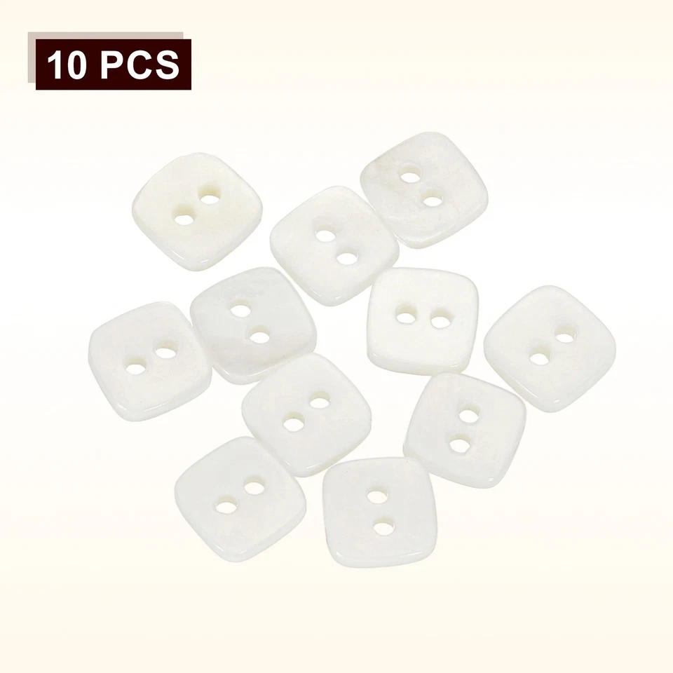 10 botones cuadrados 8 mm 2 agujeros botones de costura artesanal concha, blanco Foto 3 de 4