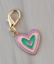 Pink / Teal Heart  Charm  Zipper Decoration  Lobster Claw Clasp  Keychain