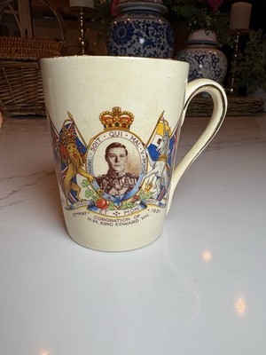 1937 King Edward VIII Coronation Mug May 12 England Gold Trim