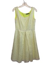 Tahari Sleeveless A-Line Fit Flare Mini Dress Size 8 Lace Overlay Neon Green