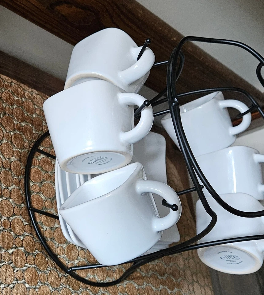 Gibson Gracious Espresso Porcelain Set 12pc With Metal Rack, Coffee Or Tea - Image 4 of 4