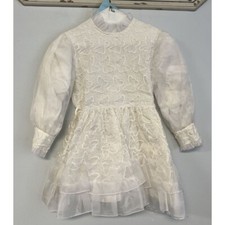Vintage Girls White Lace Dress Size 7 Long Sleeve Union Made