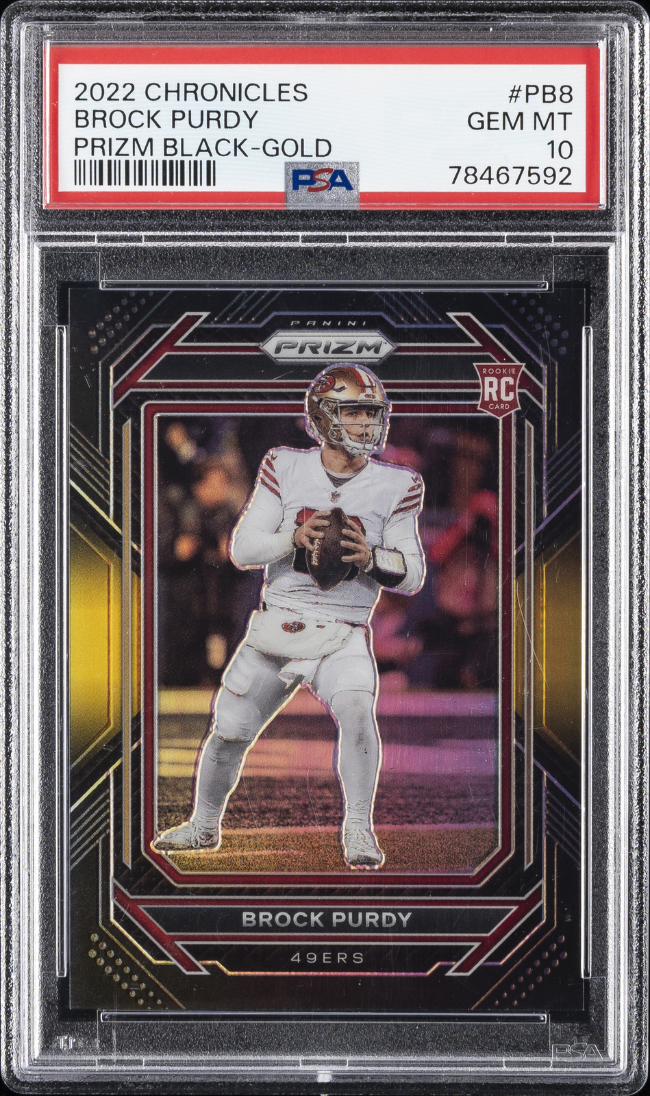 2022 PANINI CHRONICLES PRIZM BLACK GOLD #PB8 BROCK PURDY ROOKIE RC 6/10 PSA 10