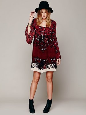 Free People Modern Chinoise Red Floral Print Boho Festival Mini Dress XS  Rare | eBay