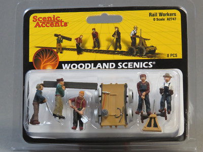 WOODLAND SCENICS RAIL WORKERS  O GAUGE TRAIN FIGURES rr tie hand cart WDS2747