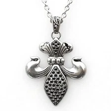 Fleur De Lis Pendant Necklace Stainless Steel with Cubic Zirconias By Controse