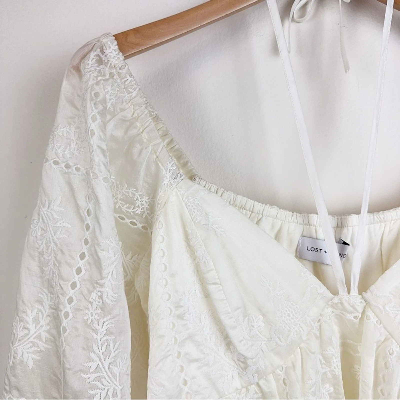 OFF WHITE Mini abito nuovo con etichette Lost + Wander Somerset Meadow Baby Doll in bianco sporco crema OS