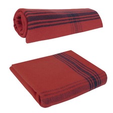 Red with Navy Blue Striped Outdoor Wool Blend Blanket - Camping Throw Blanket