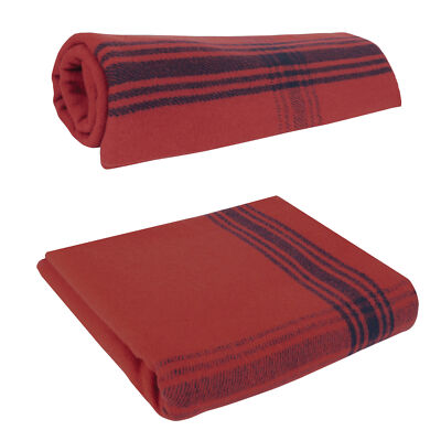 Red with Navy Blue Striped Outdoor Wool Blend Blanket - Camping Throw Blanket