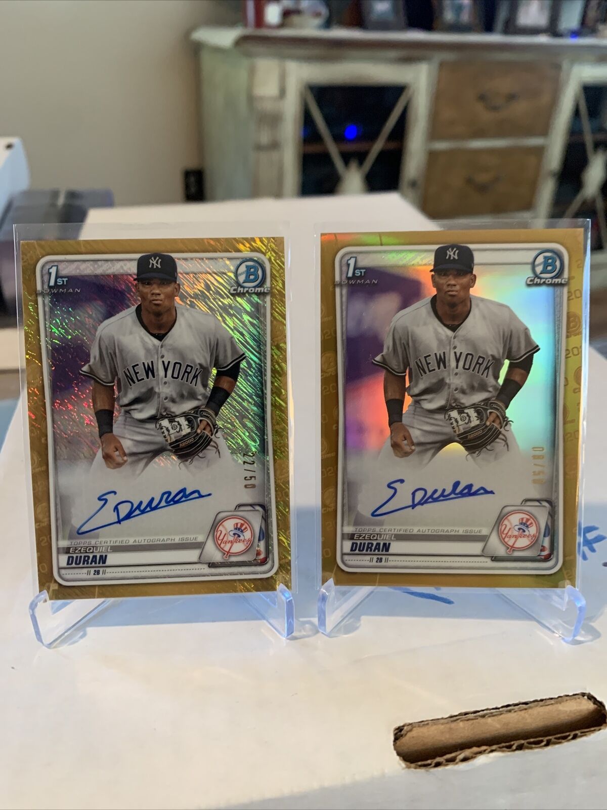 2020 Bowman Chrome Ezequiel Duran 1st Gold Refractor & Gold Shimmer Auto /50