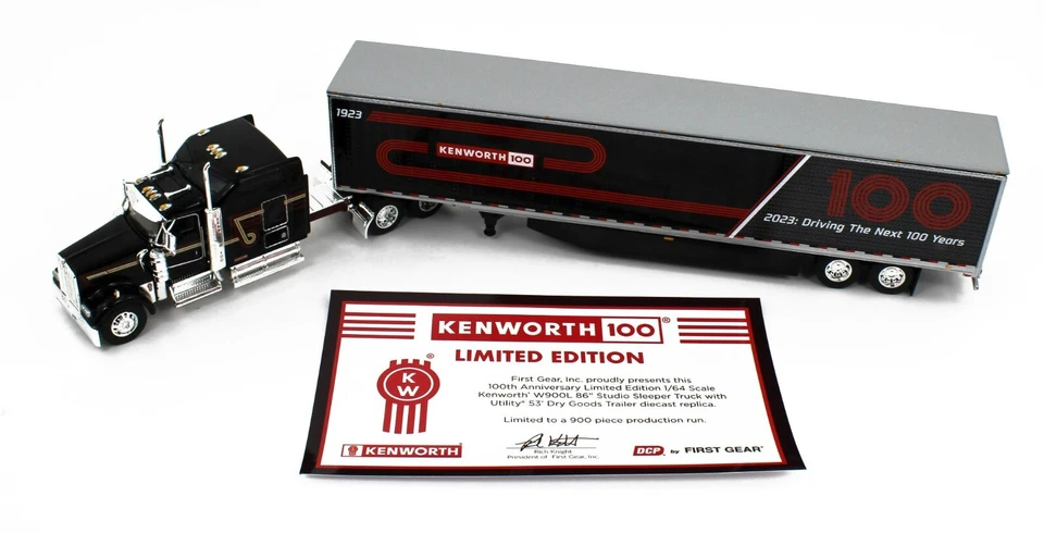 DCP 1:64 *KENWORTH 100th ANNIVERSARY* W900L 86" Studio Sleeper & 53' Van Trailer - Image 3 of 4