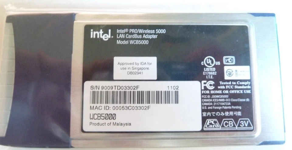 NEW Intel WCB5000 PRO/Wireless LAN CardBus 802.11a Adapter 5GHz 54Mbps Cardbus - Image 2 of 4