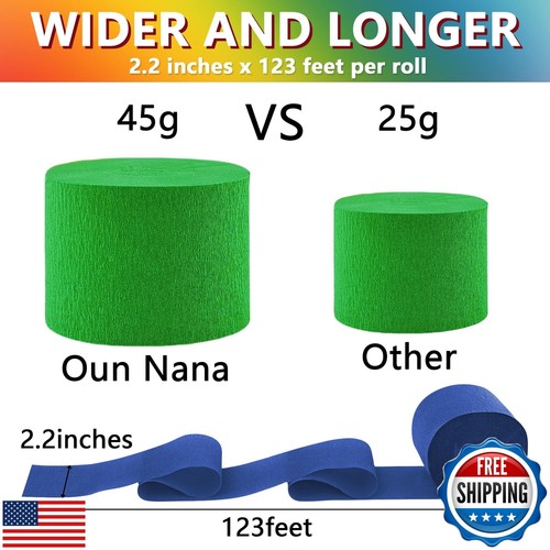 Oun Nana Crepe Paper Streamers 6 Rolls Rainbow Streamers 2.2 Inches 738 Feet, - Picture 3 of 5