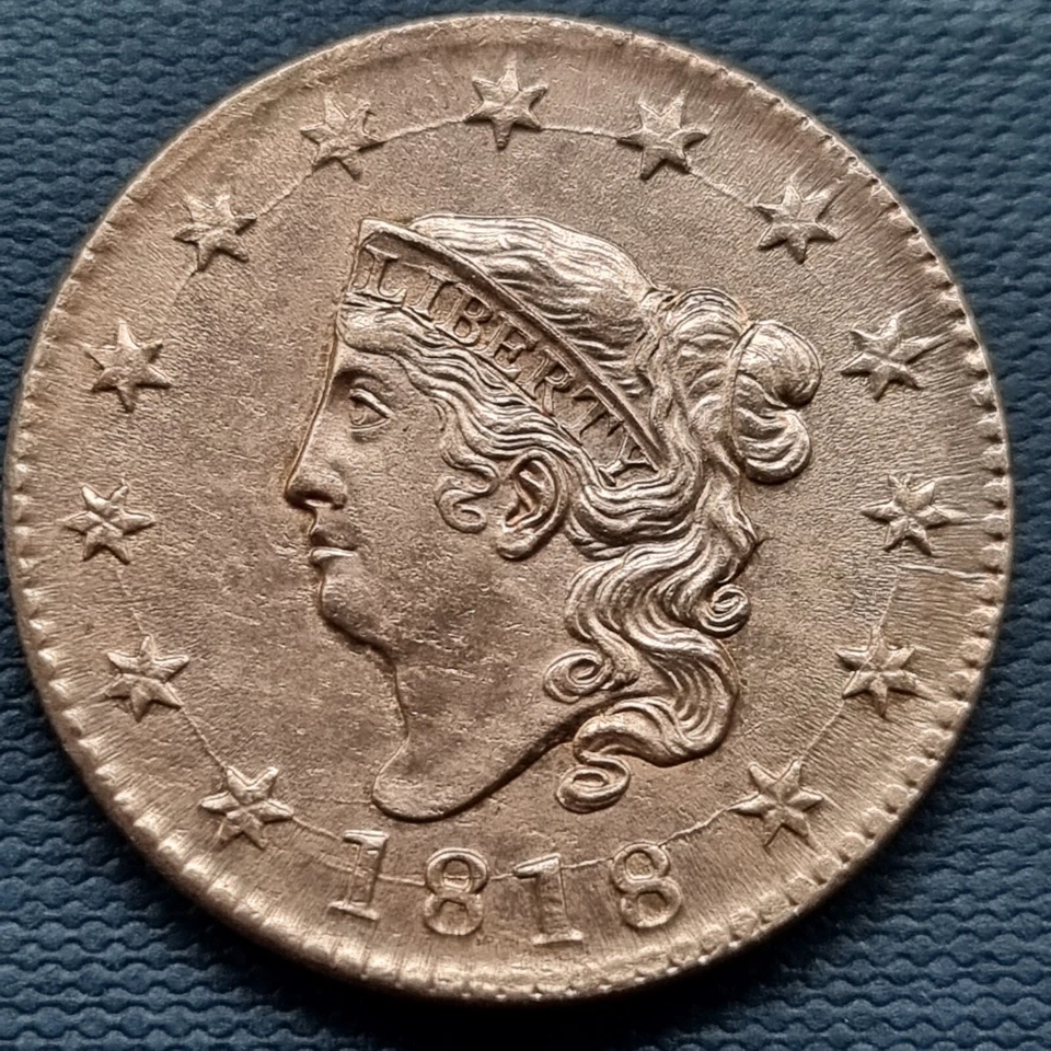 1818 Coronet Head Large Cent 1c MAJOR DIE BREAK BU UNC UNCIRCULATED #84215 - Image 2 of 4