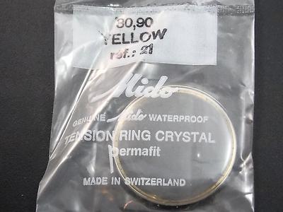 Ref#21 Yellow Tension Rng Watch Crystal Mido Waterproof Vintage 30.90mm Permafit