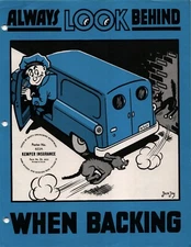 VINTAGE Kemper Insurance safety poster Look Behind while Backing Up 8.5" X 11"