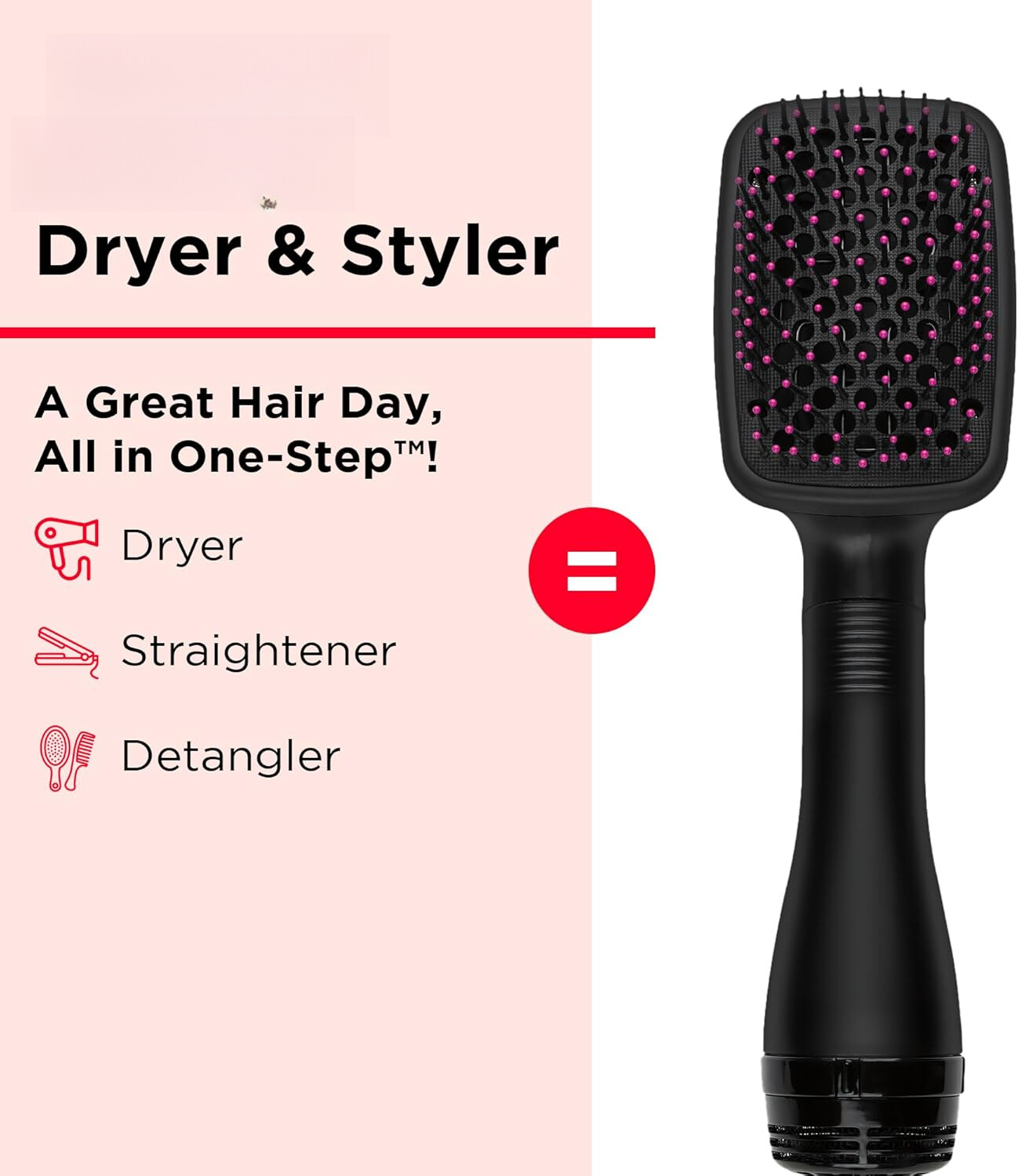 Hair Dryer Styler with Smoothing Straightening Brush in Black-image
