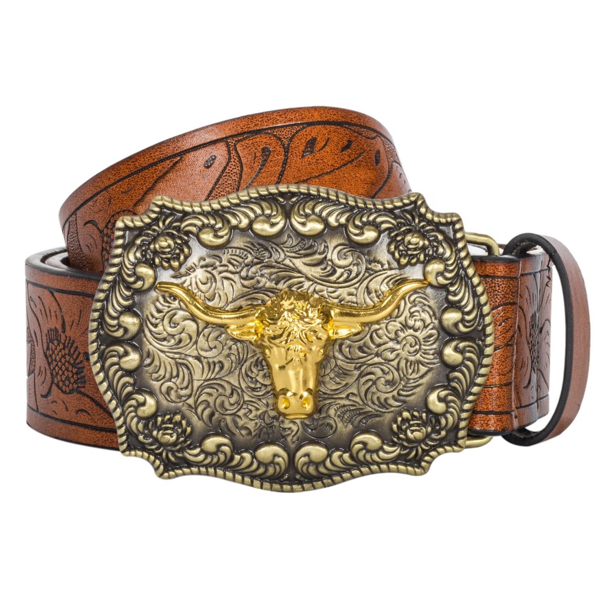 Men Women PU Leather Western-Cowboy-Belt Floral Engraved  display picture 2