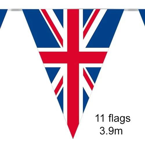 VE DAY UNION JACK BUNTING TRIANGULAR 11 FLAGS 3.9MT/12.8FT