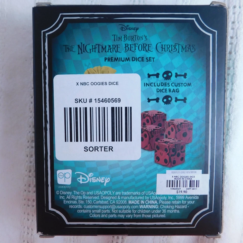 Juego de dados premium Pesadilla antes de Navidad con bolsa Disney rojo acrílico Oogie NUEVO Foto 2 de 4