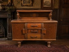 Antique Art Deco Oak Sideboard Buffet Cabinet Original Purchase Receipt 1930s