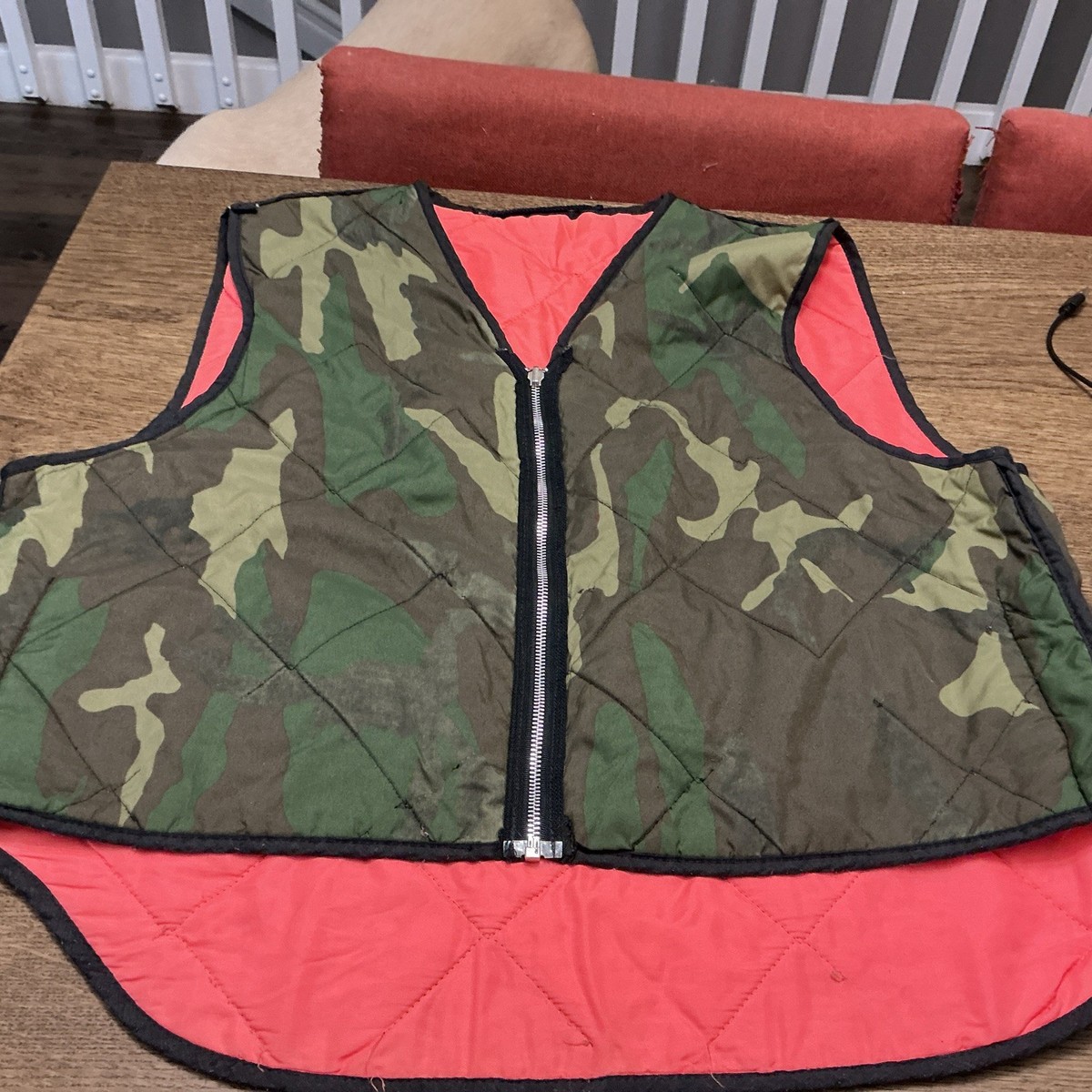 トップス MIS hunting vest MADE IN CALIF.USA Vintage Hunting Vest Men Woodland Camo Full Zip Reversible Hunters