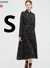UNIQLO INES DE LA FRESSANGE S Shirt Dress Flower Print Navy Used
