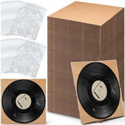 100 Pack 12 x 12 Inch Corrugated Lp Insert Pads with 100 Self-adhesive Bags V...