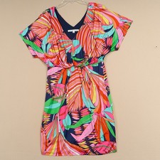 Trina Turk Dress Womens 4 Pullover Mini Dress Resort Vacation Palm Leaves Bright