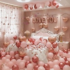 Valentines Day Balloons Garland Arch Kit, Rose Gold Pink Heart I love You