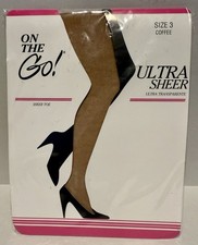 NOS On the Go Ultra Sheer Pantyhose Size 3 Sheer Toe Coffee Hosiery