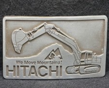 XC05108 VINTAGE 1970s  HITACHI WE MOVE MOUNTAINS  EQUIPMENT MENS BELT BUCKLE