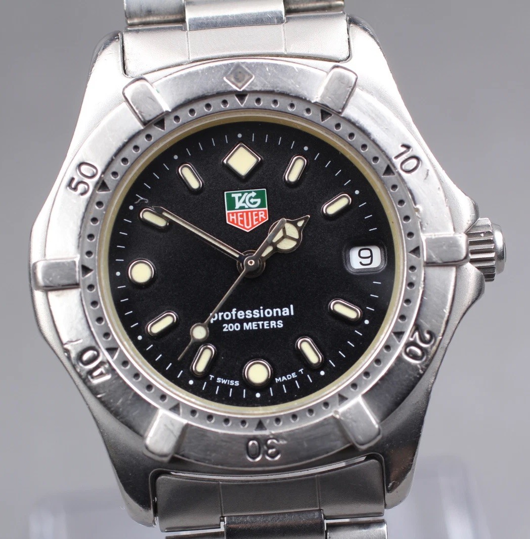 TAG Heuer Professional WE1210-R Black Dial Quartz Men's Watch Near Mint Japan