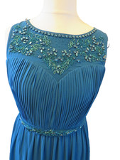 JACQUES VERT 12 B.N.W.T TEAL EMBELLISHED NECK LONG POLYESTER LINED EVENING DRESS