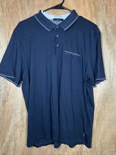 Ted Baker London Polo Shirt Pocket Navy Blue Modal Cotton Blend Mens Size 6 2XL