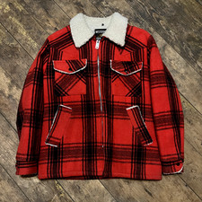 Vintage 60s Sears Buffalo Plaid Red Hunting Jacket Coat Sz 40 Medium Wool Blend