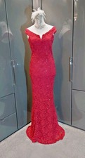 Quiz Dark Red Sequin Long Lace Dress 12  Sequin Evening V-Bar Formal Cruise Prom