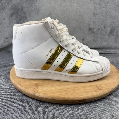 Adidas Superstar Shoes Womens Size 9 White Gold Leather High Top Sneakers FW3905