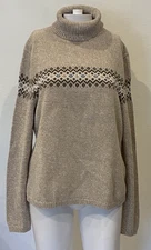 Vintage Jones Wear Sport Ramie Fair Isle Turtleneck Sweater Women L Beige Cozy