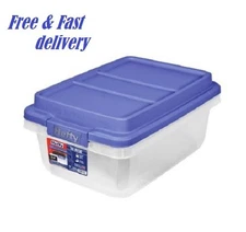 Hefty 18 Quart Clear Storage Bin With Blue Hi Rise Lid FREE SHIPPING