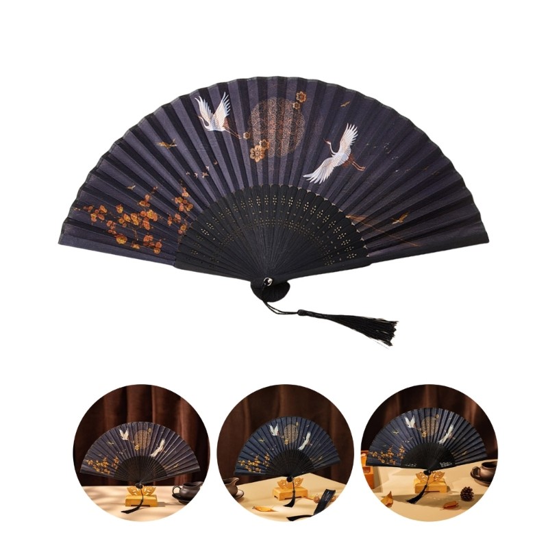 Traditional Chinese Folding Hand Fan with Elegant Cranes Print for ...