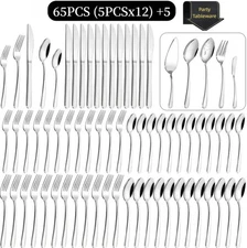 65 Piece Silverware Set Stainless Steel Flat Ware Dishwasher Safe Kitchen 