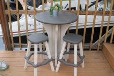 Leisure Accents Patio Table w/ 2 Barstools - Black/Deep Grey - Easy Assembly