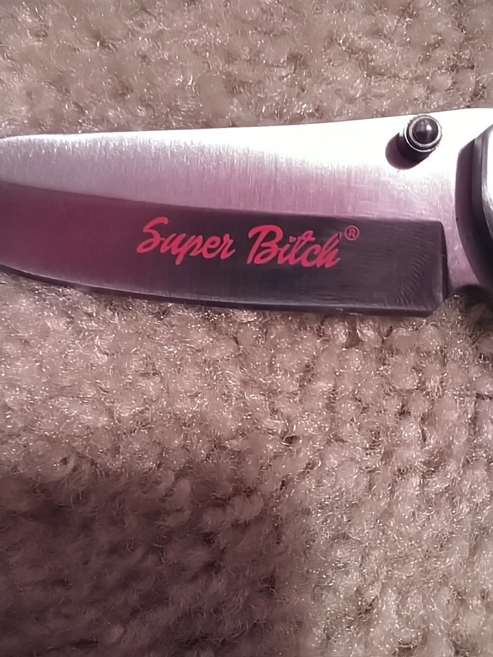 Women's Pink Super Bitch Spring Assisted Folding Pocket Knife - Image 2 of 4
