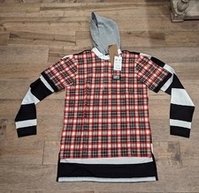 1340 Mens Burberry Plaid Remodeled Rugby Shirt Red Small