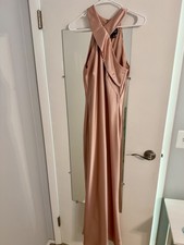 XSCAPE Halter Neck Satin Trumpet GOWN DRESS SIZE 4  ROSE GOLD NORDSTROM G2U