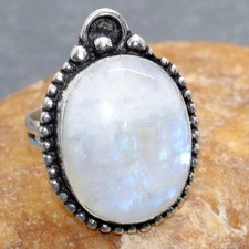 Rainbow Moonstone 925 Silver Plated Ring US 7 Minimalist Design MJ