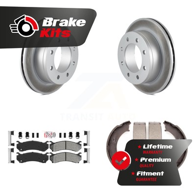 Rear Disc Coated Rotors Semi-Metallic Pads And Parking Brake Shoes Kit For