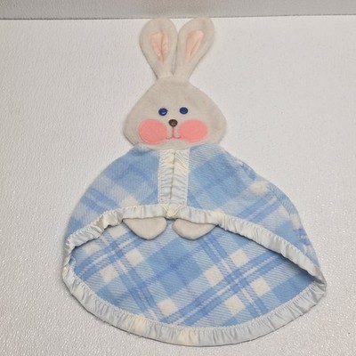 Vintage 1979 Fisher Price Blue Plaid Bunny Rabbit Baby Lovey Security Blanket